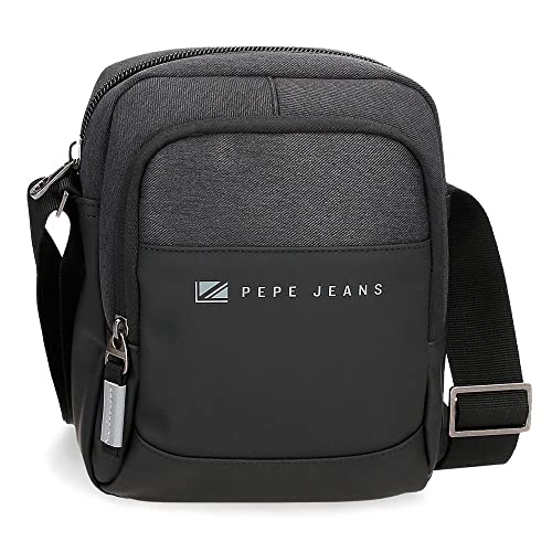 Pepe Jeans Jarvis Umhängetasche, mittelgroß, Schwarz, 17 x 22 x 8 cm, Polyester mit Details aus Kunstleder von Pepe Jeans