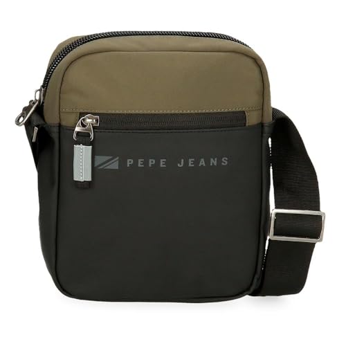 Pepe Jeans Jarvis Umhängetasche, Zwei Fächer, Schwarz, 17 x 22 x 7 cm, Polyester mit Details aus Kunstleder von Pepe Jeans