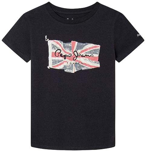 Pepe Jeans Jungen Flag Logo Jr S/S N T-Shirt, Black (Black), 8 Years von Pepe Jeans