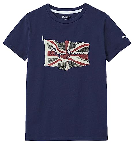 Pepe Jeans Jungen T-Shirts Flag Logo Jr S/S N, Blau (Dulwich), 18 Jahre von Pepe Jeans