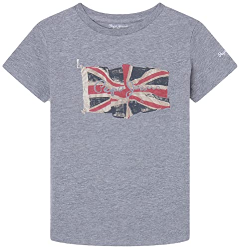 Pepe Jeans Jungen T-Shirts Flag Logo Jr S/S N, Grau (Grey Marl), 10 Jahre von Pepe Jeans