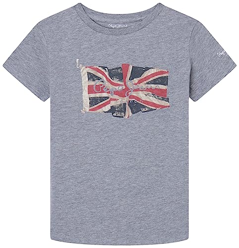 Pepe Jeans Jungen T-Shirts Flag Logo Jr S/S N, Grau (Grey Marl), 12 Jahre von Pepe Jeans