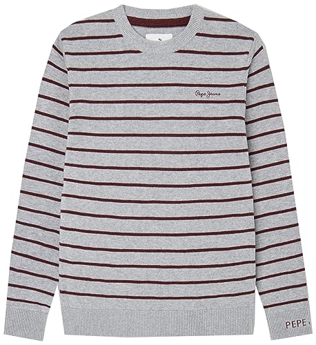 Pepe Jeans Jungen Tottenham Stripes Pullover Sweater, Grey (Grey Marl), 14 Years von Pepe Jeans