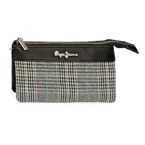 Pepe Jeans Kendra Geldbörse mit DREI Fächern, Schwarz, 17,5 x 9,5 x 2 cm, Polyester mit Details aus Kunstleder, Schwarz, Talla única, Geldbörse mit DREI Fächern von Pepe Jeans