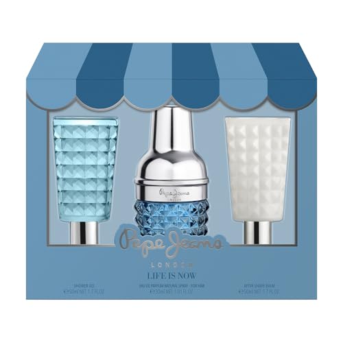 Pepe Jeans Life Is Now For Him Parfüm Herren 3 Teiliges Geschenkset Eau de Toilette 30ml, After Shave 50ml und Duschgel 50ml Aromatisches und Holziges Duftset Herren Parfüm von Pepe Jeans