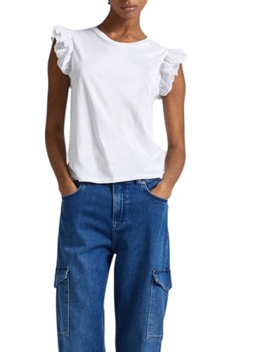 Pepe Jeans Lindsay Damen T-Shirt - Weiß Modell PL505849 100% Baumwolle, Weiß, Large von Pepe Jeans