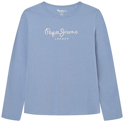 Pepe Jeans Mädchen Hana Glitter L/S T-Shirt, Blue (Steel Blue), 18 Years von Pepe Jeans