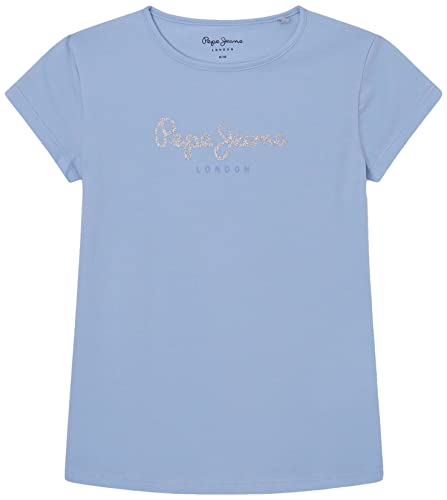 Pepe Jeans Mädchen Hana Glitter S/S N T-Shirt, Blau (Bay), 10 Years von Pepe Jeans