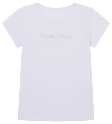 Pepe Jeans Mädchen Hana Glitter T-Shirt, Weiß (Weiß), 10 Jahre von Pepe Jeans