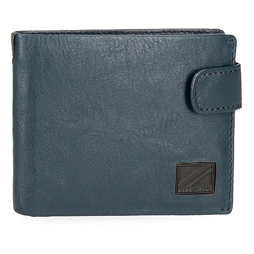 Pepe Jeans Marshal Horizontale Geldbörse mit Klickverschluss, Blau, 11 x 8,5 x 1 cm Leder, blau, Talla única, Horizontale Brieftasche mit Klickverschluss von Pepe Jeans