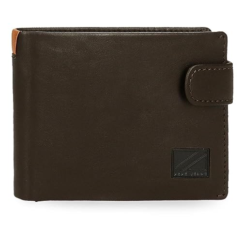 Pepe Jeans Marshal Horizontale Geldbörse mit Klickverschluss, Braun, 11 x 8,5 x 1 cm Leder, braun, Talla única, Horizontale Brieftasche mit Klickverschluss von Pepe Jeans