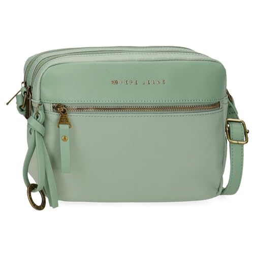 Pepe jeans Morgan Umhängetasche mit zwei Fächern, Grün, 24 x 16 x 9 cm, Polyester mit Details aus Kunstleder von Joumma Bags, grün, Talla única, Umhängetasche mit zwei Fächern von Pepe jeans