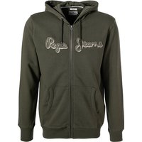 Pepe Jeans Herren Sweatjacke grün Baumwolle Logo und Motiv von Pepe Jeans