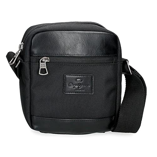 Pepe Jeans Sander Schwarze Umhängetasche 15x19,5x6 cm Polyester mit Kunstlederdetails von Pepe Jeans