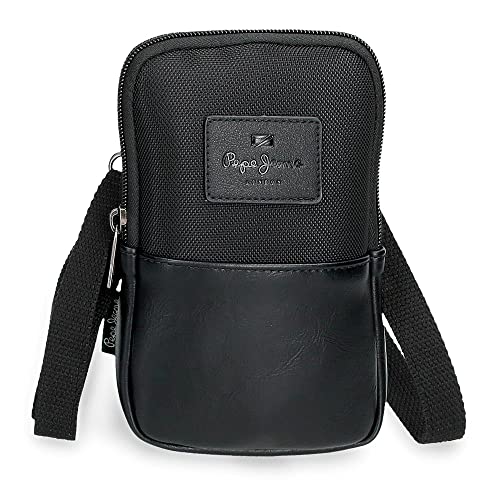 Pepe Jeans Sander Umhängetasche Handyhalter Schwarz 10,5x18x2 cm Polyester mit Kunstlederdetails von Pepe Jeans