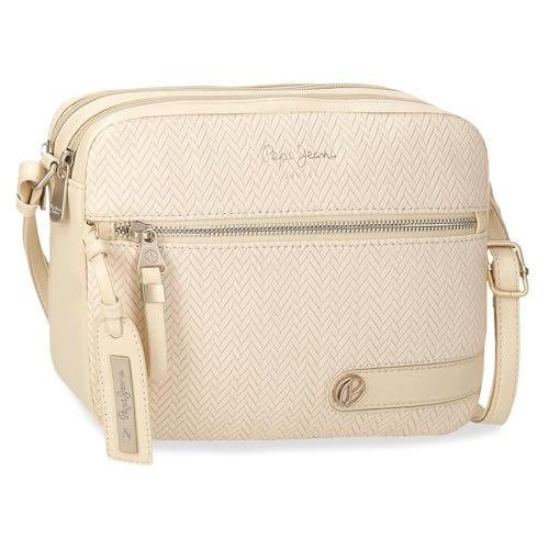 Pepe Jeans Sprig Umhängetasche mit Zwei Fächern, Beige, 24 x 16 x 9 cm, Kunstleder von Joumma Bags, Beige, Talla única, Umhängetasche mit Zwei Fächern von Pepe Jeans