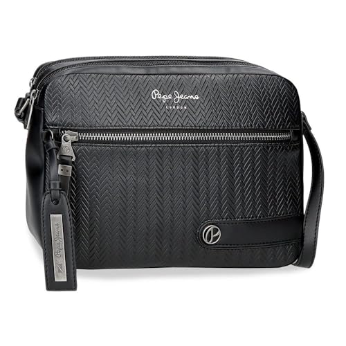 Pepe Jeans Sprig Umhängetasche mit Zwei Fächern, Schwarz, 24 x 16 x 9 cm, Kunstleder von Joumma Bags, Schwarz, Talla única, Umhängetasche mit Zwei Fächern von Pepe Jeans