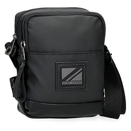 Pepe Jeans Straps Umhängetasche Zwei Fächer Schwarz 12x15x3,5 cm Polyester mit Kunstlederdetails von Pepe Jeans