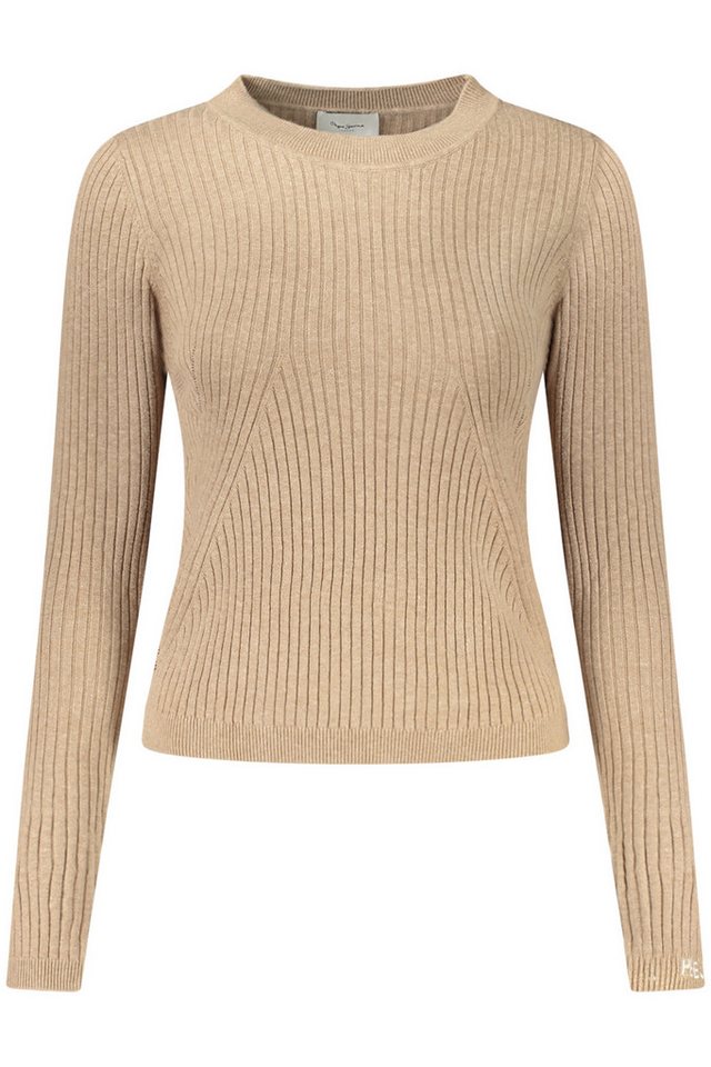Pepe Jeans Strickpullover Damenpullover Beige: Langarmshirt mit Kontrastdetails & Stickerei von Pepe Jeans