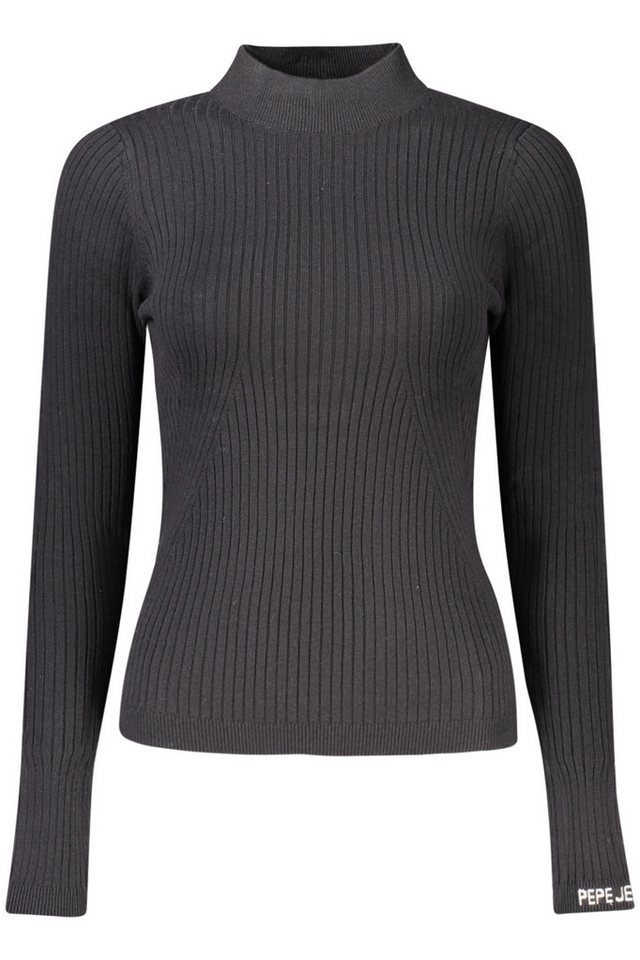 Pepe Jeans Strickpullover Eleganter Schwarzpullover für Damen mit hohem Kragen und Stickerei von Pepe Jeans