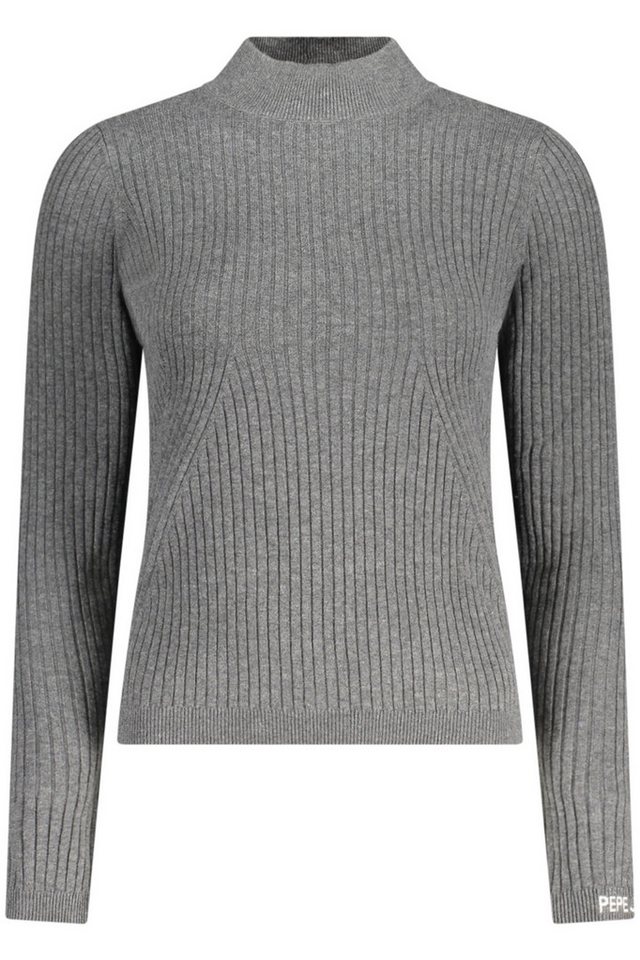 Pepe Jeans Strickpullover Grauer Langarm-Rollkragenpullover mit Stickerei und Kontrastdetails von Pepe Jeans