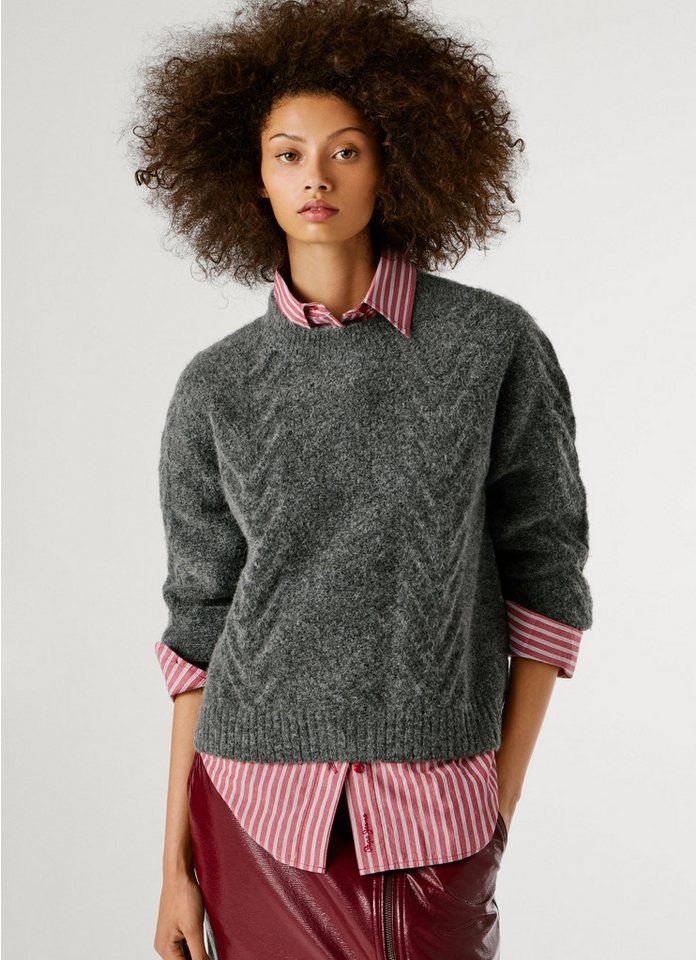 Pepe Jeans Strickpullover mit Zopfmuster und Woll-Anteil von Pepe Jeans