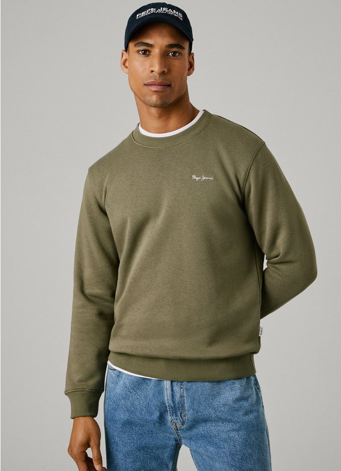 Pepe Jeans Sweatshirt MACBETH SMALL LOGO PLAIN CREW mit Rundhals, Label-Stitching von Pepe Jeans