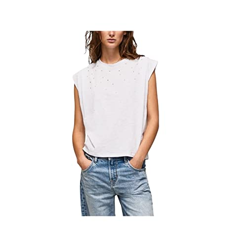 Pepe Jeans T-Shirt mit Ärmeln, Rundhalsausschnitt, Strass, Morgana, Weiß, Ref: PL505425-800, Gr, weiß, Small von Pepe Jeans