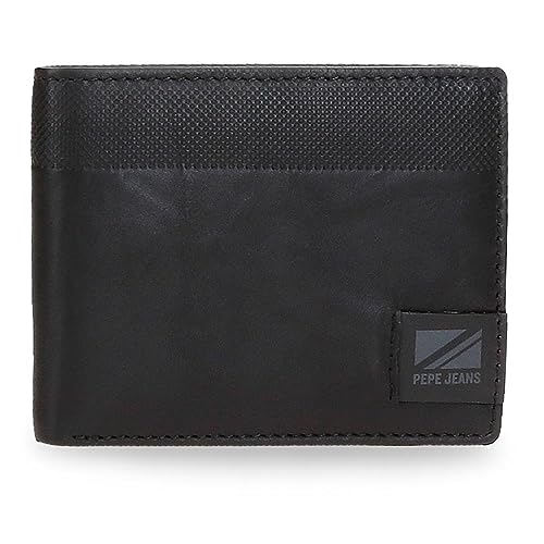 Pepe Jeans Topper Geldbörse mit Kartenfach, Schwarz, 11 x 8,5 x 1 cm, Leder, Schwarz, Talla única, Brieftasche mit Kartenhalter von Pepe Jeans