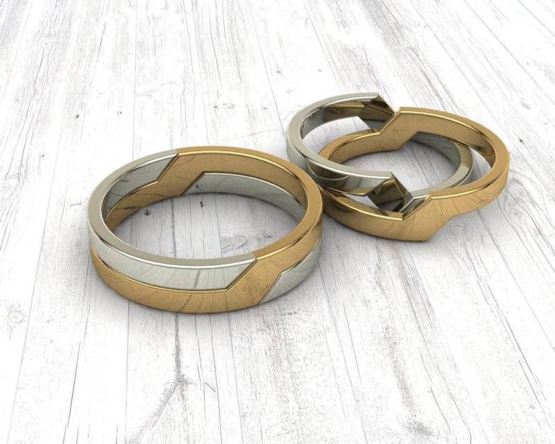 Paar Ineinander Verschlungene Ringe Aus 18 Karat Weiß - Und Gelbgold. Für Hochzeit, Jahrestag, Verlobung Oder Als Geschenk. Kostenloser Versand von PepeDry