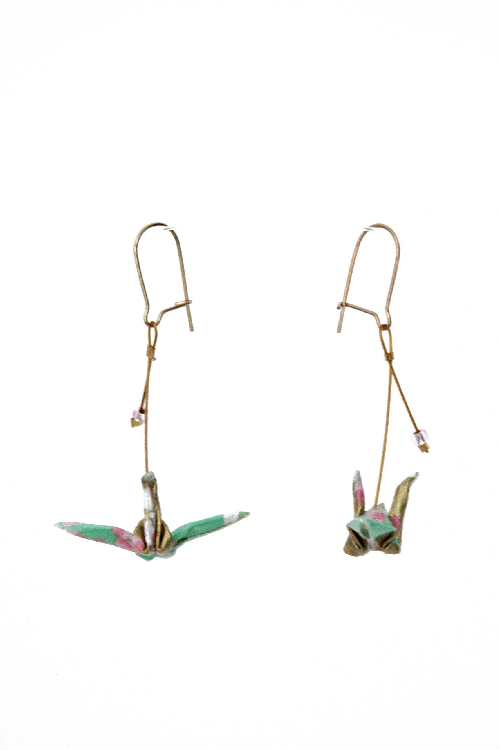 Origami Kraniche Mint Grün Und Rosa Ohrringe, Ohrringe in Japanpapier, Traditionelle Muster, Geschenk Für Frau Origami Kraniche Mint Grün Und Rosa Ohrringe, Ohrringe in Japanpapier, Traditionelle Muster, Geschenk Für Frau von PepiteCreative
