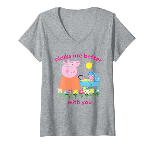 Damen Peppa Pig Mummy Pig Evie Walks with You T-Shirt mit V-Ausschnitt von Peppa Pig