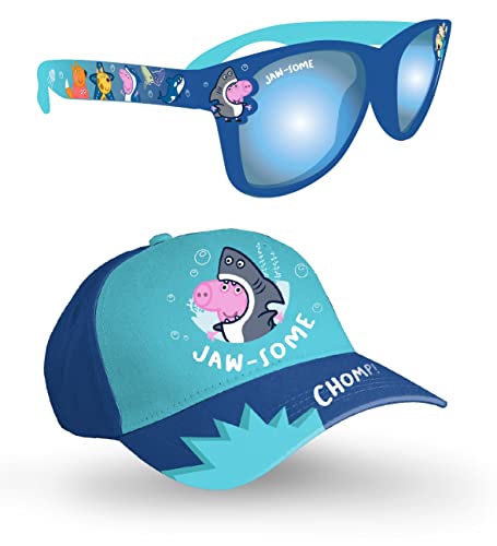 George Pig Kinder Sonnenbrille & Baseballkappe Sommer Set 100% UV Schutz, blau, One size von Peppa Pig