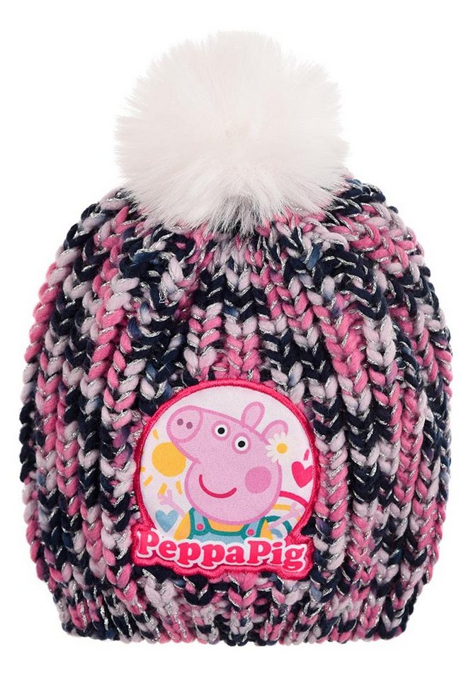 Peppa Pig Bommelmütze Kinder Mädchen Winter-Mütze Strick-Mütze mit Kunstpelz Bommel von Peppa Pig