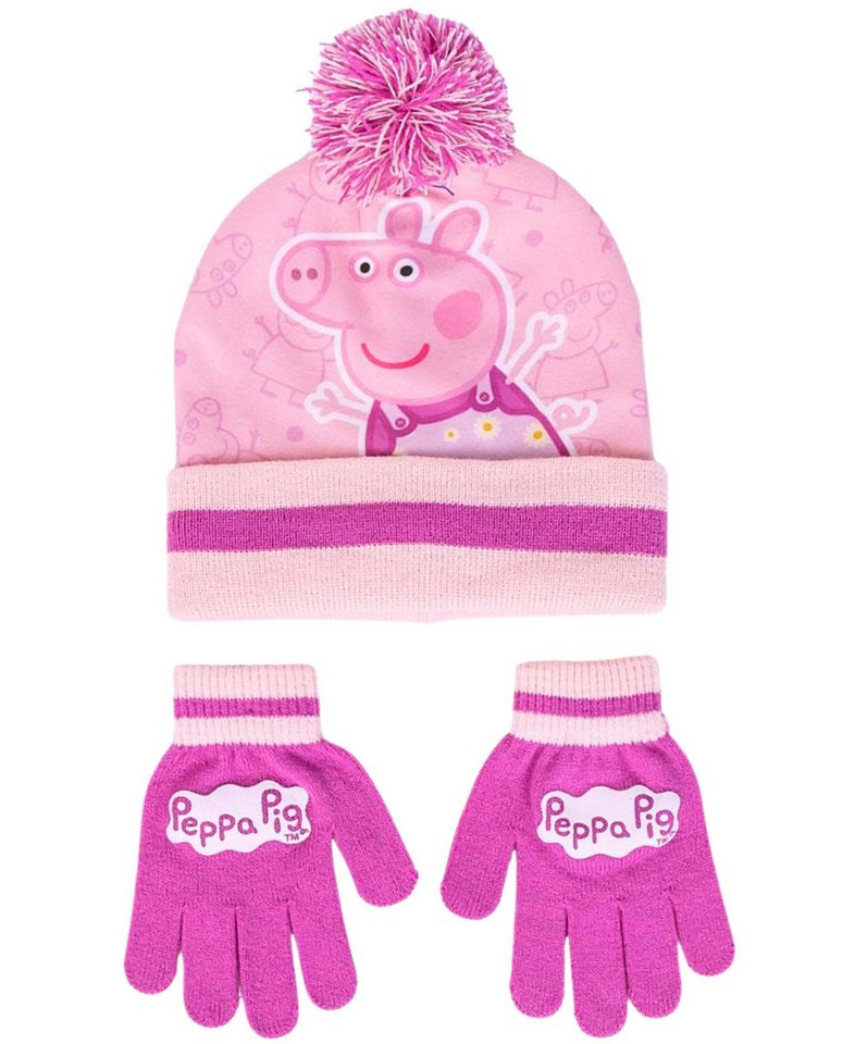 Peppa Pig Bommelmütze Peppa Wutz (2-St) Mädchen Winter-Set: Mütze & Handschuhe von Peppa Pig