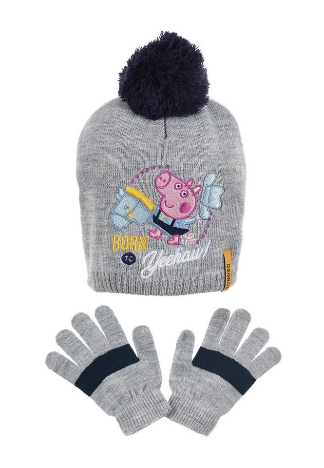 Peppa Pig Bommelmütze Peppa Wutz Kinder Mädchen Jungen Winter-Set Winter-Mütze Handschuhe (SET) von Peppa Pig