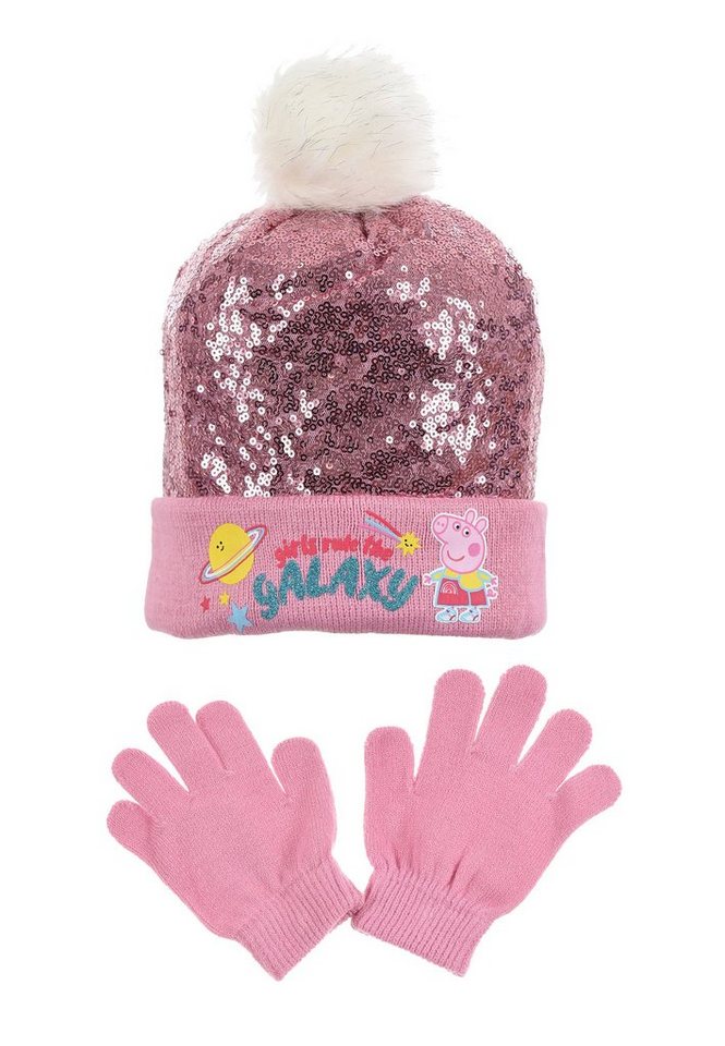 Peppa Pig Bommelmütze Peppa Wutz Kinder Mädchen Winter-Set Mütze und Handschuhe (SET) von Peppa Pig