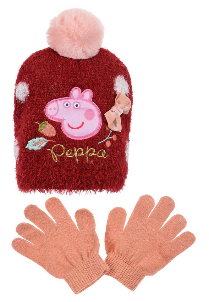 Peppa Pig Bommelmütze Peppa Wutz Kinder Mädchen Winter-Set Winter-Mütze Handschuhe (SET) von Peppa Pig