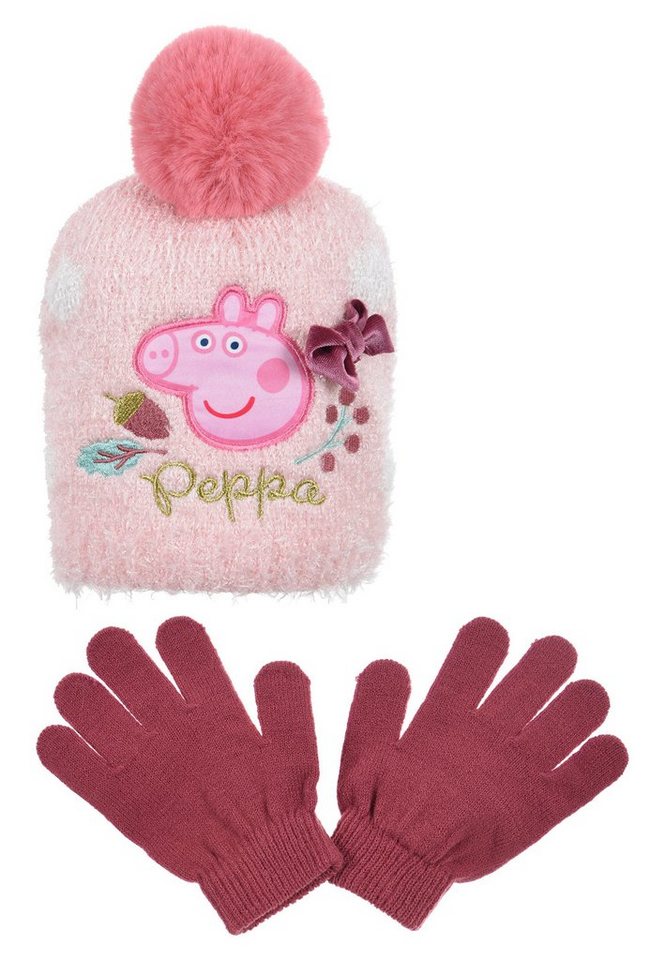 Peppa Pig Bommelmütze Peppa Wutz Kinder Mädchen Winter-Set Winter-Mütze Handschuhe (SET) von Peppa Pig