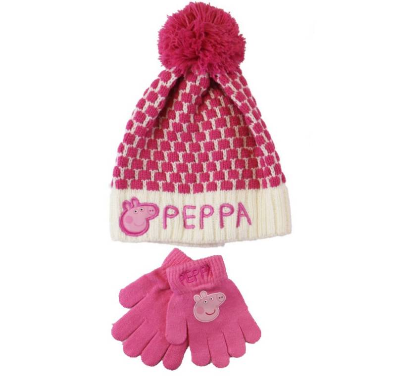 Peppa Pig Bommelmütze Peppa Wutz Pig 2er Set Kinder Wintermütze Mütze plus Handschuhe Gr. 52 bis 54 von Peppa Pig