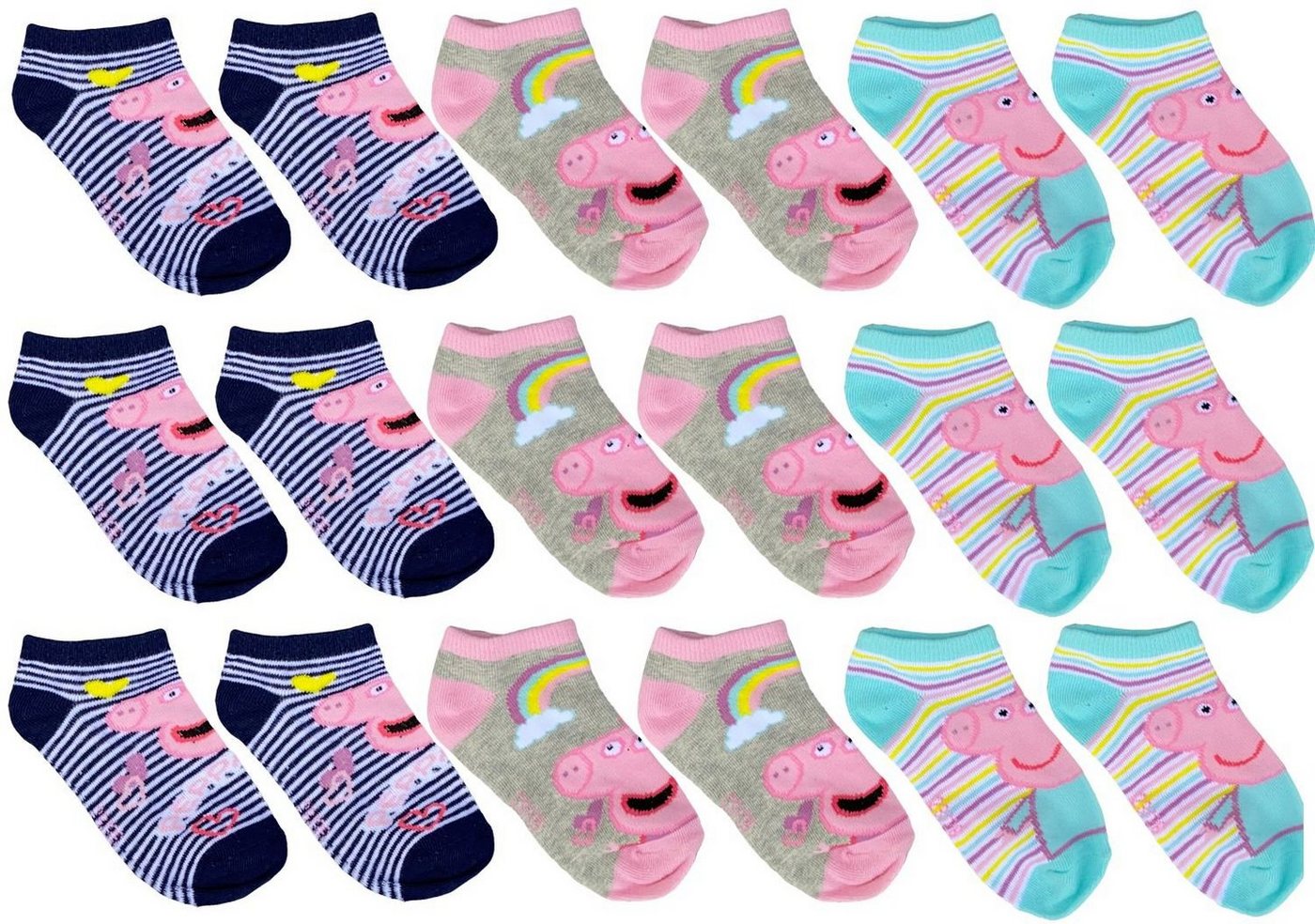 Peppa Pig Feinsocken PEPPA WUTZ kurze Socken Set 9 Paar Mädchen Strümpfe Gr.23 24 25 26 207 28 29 30 31 von Peppa Pig