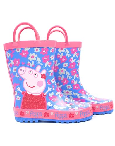 Peppa Pig Gummistiefel Flower Girl's Easy-On Griffe Rosa Blau Regen Welly 24 EU von Peppa Pig