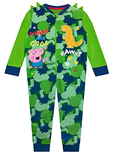 Peppa Pig Jungen-Fleece-Einteiler George und Mr Dinosaur Kinder All-in-One-Nachtwäsche Grün 104 von Peppa Pig