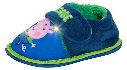 Peppa Pig Jungen George Pig Leuchtende Hausschuhe Säuglinge Dino Indoor Kinderzimmer Haus Schuhe Kleinkind Dinosaurier Blinkende LED Schuhe für Kinder, blau, 25 EU von Peppa Pig