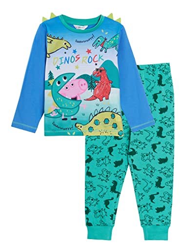 Peppa Pig Jungen-Schlafanzug mit George Wutz, 3D-Dino-Spikes, luxuriös, volle Länge, grün, 5-6 Years von Peppa Pig