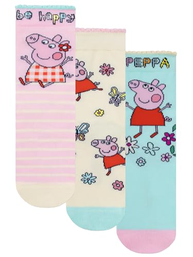 Peppa Pig Kindersocken Mädchen, Packung mit 3 Socken, Peppa Socken im 3er Pack, Mehrfarbig 27-30cm von Peppa Pig