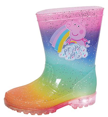 Peppa Pig Leuchtende Regenbogen-Gummistiefel Mädchen Glitzer Gummistiefel Kinder blinkende Lichter Schneeschuhe, regenbogenfarben, 28 EU von Peppa Pig