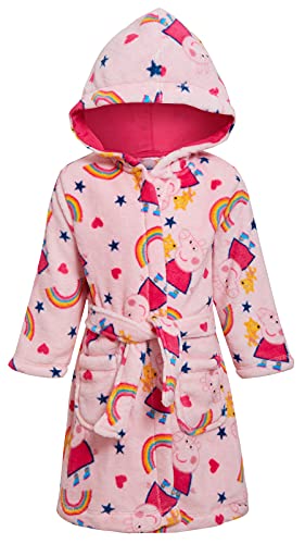 Peppa Pig Mädchen-Bademantel für Kinder, luxuriöser Fleece-Bademantel mit Kapuze, rosa Regenbogen, Hausmantel mit Gürtel, rose, 2-3 Jahre von Peppa Pig