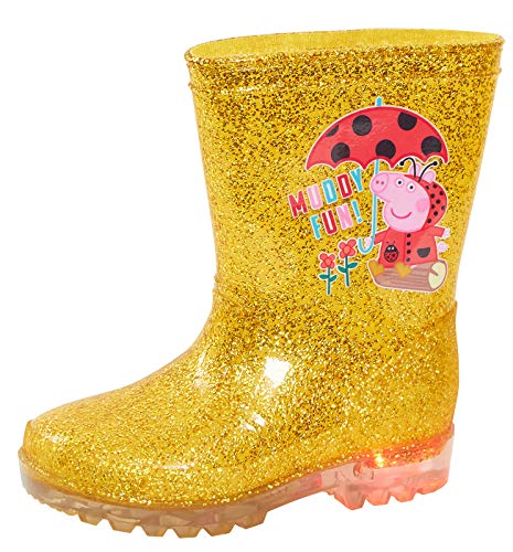 Peppa Pig Mädchen Gummistiefel, glitzernd, blinkende Lichter, LED, goldfarben, gold, 27 EU von Peppa Pig