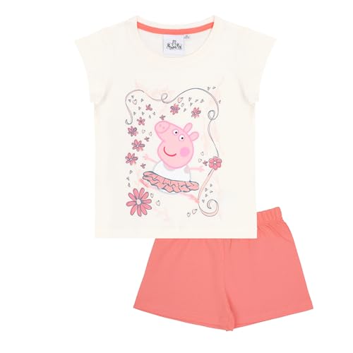 Peppa Pig Mädchen Schlafanzug, 2-teilig, Kurzarm T-Shirt mit Shorts, Rosa und Mint, 100% Baumwolle (DE/NL/SE/PL, Numerisch, 104, Weiss) von Peppa Pig